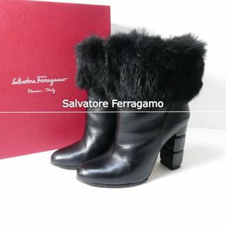 Salvatore Ferragamo - 良品 綺麗 Salvatore Ferragamo レザー ボア ブーティ