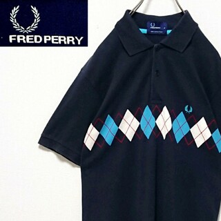 FRED PERRY - 希少 フレッドペリー ワンポイント 刺繍 ロゴ アーガイル 柄 半袖 ポロシャツ
