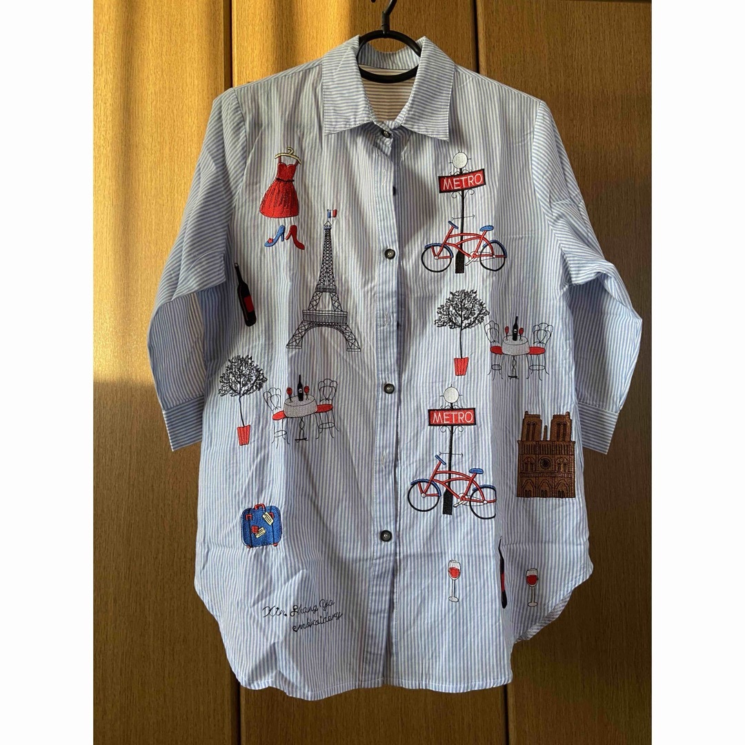 レディース ストライプ シャツ 水色 レディースのトップス(シャツ/ブラウス(長袖/七分))の商品写真