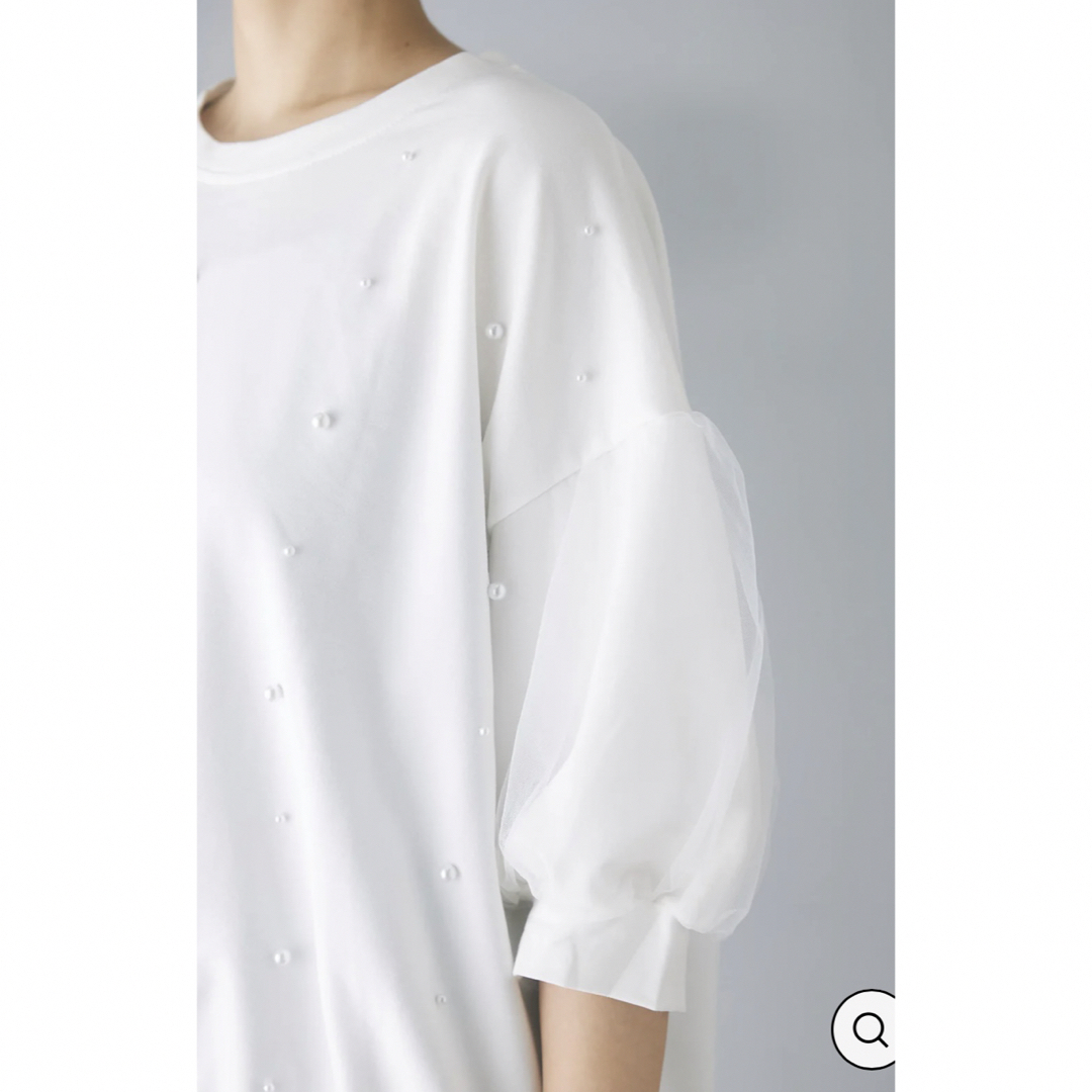 新品　チュールパール半袖トップス／ホワイ frene メンズのトップス(Tシャツ/カットソー(半袖/袖なし))の商品写真