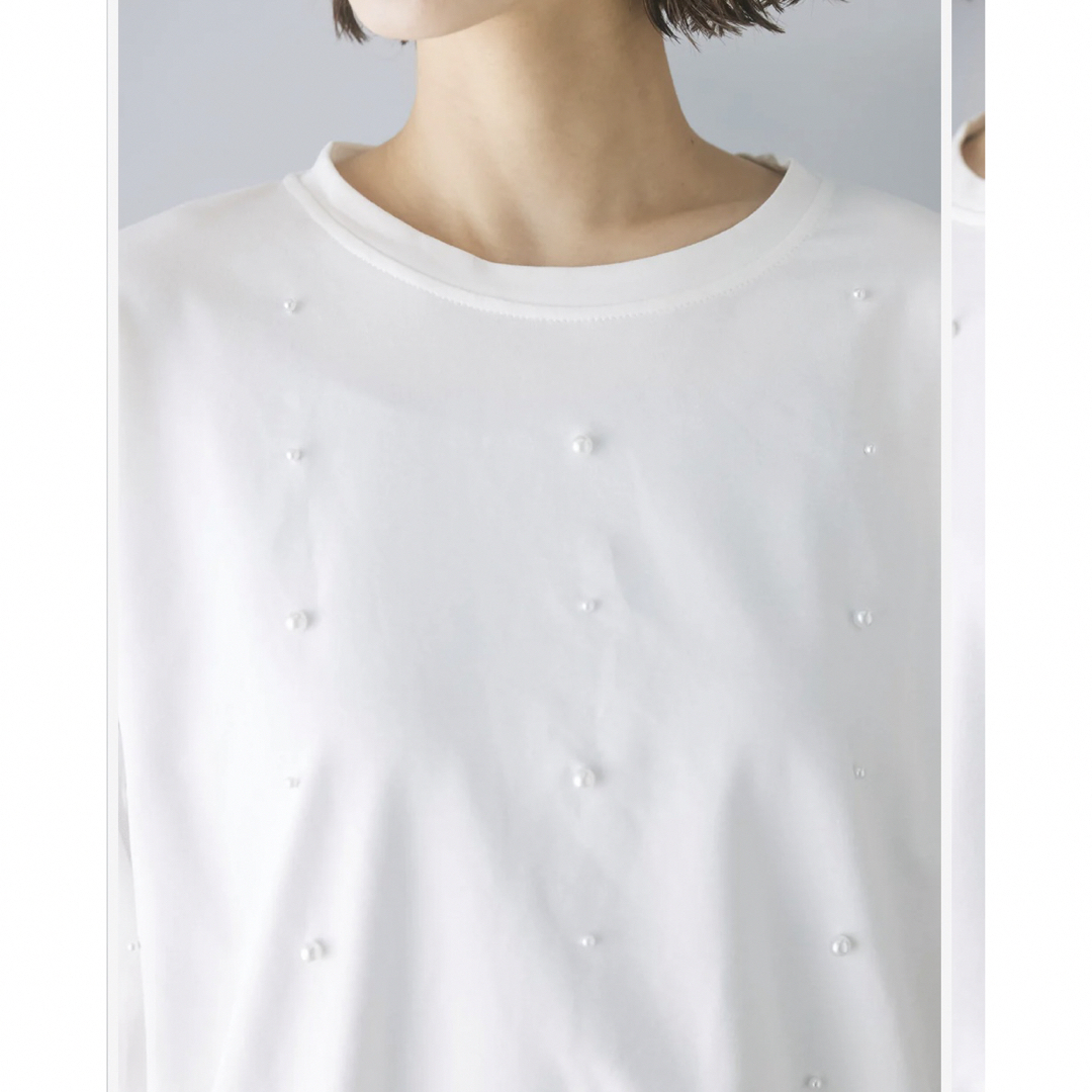 新品　チュールパール半袖トップス／ホワイ frene メンズのトップス(Tシャツ/カットソー(半袖/袖なし))の商品写真