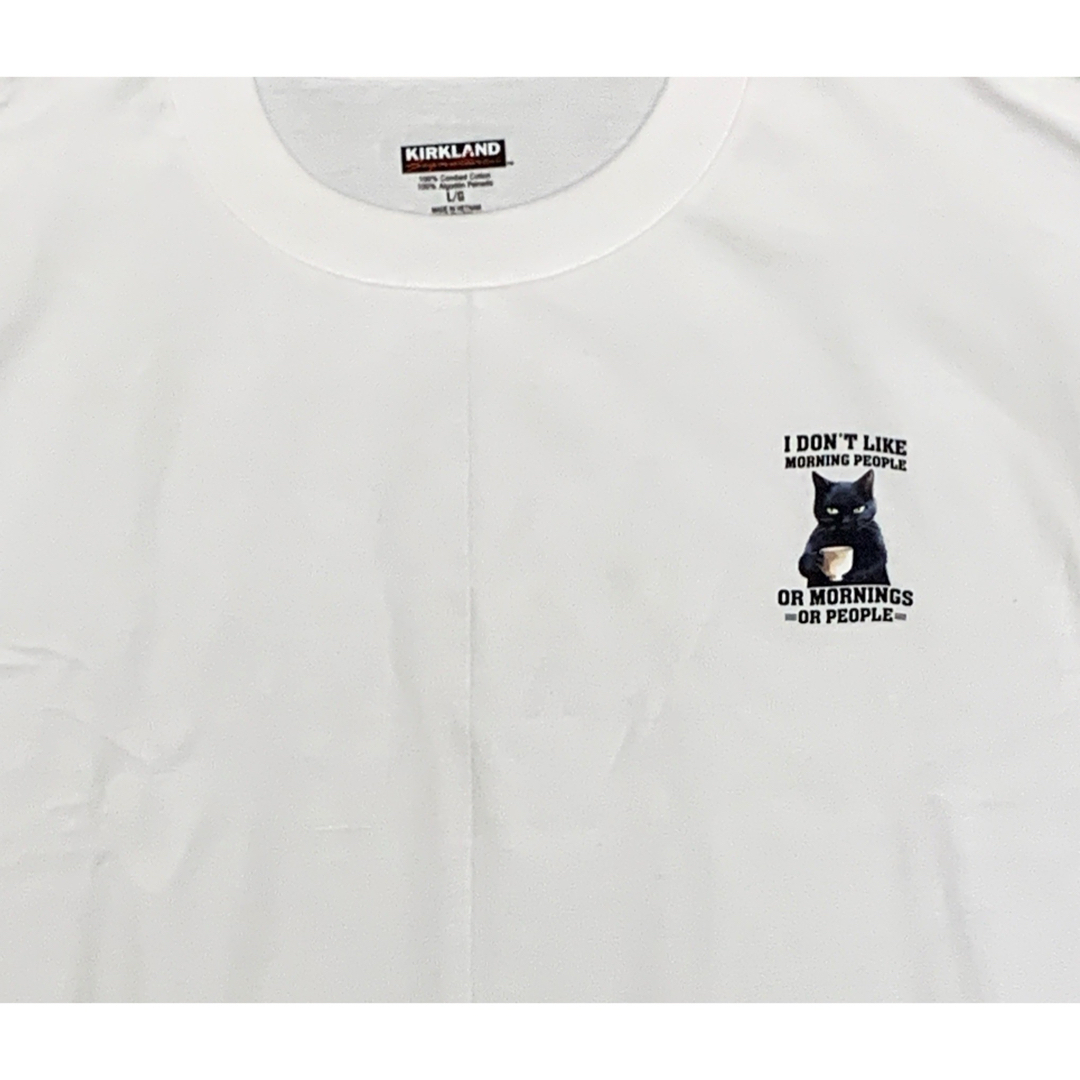 【即購入可】 コストコ  カークランド　白Tシャツ  半袖 猫 L イケメン顔 メンズのトップス(Tシャツ/カットソー(半袖/袖なし))の商品写真