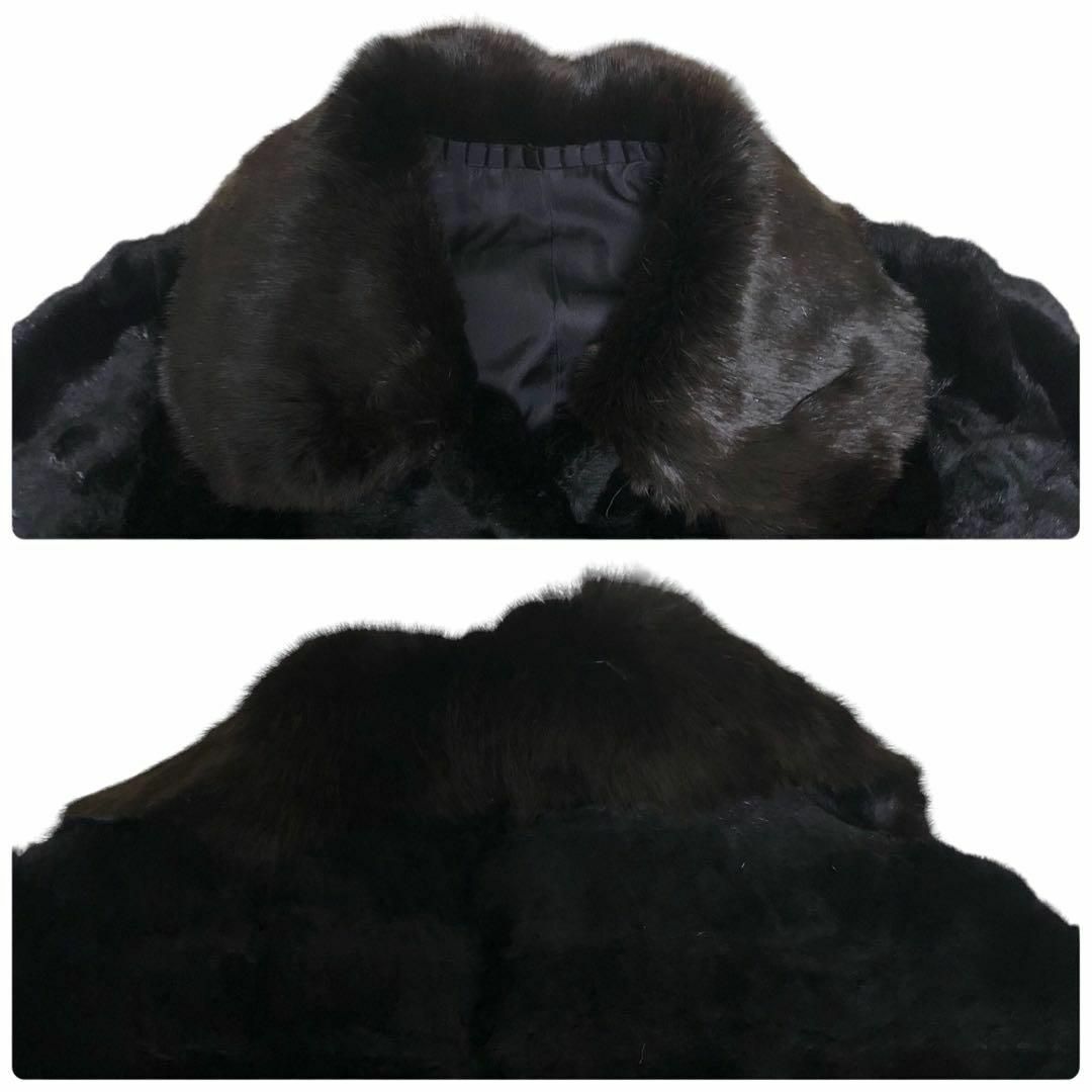 リアルファーコート 毛皮コート ラビット ブラック 黒 長袖 レディースのジャケット/アウター(毛皮/ファーコート)の商品写真