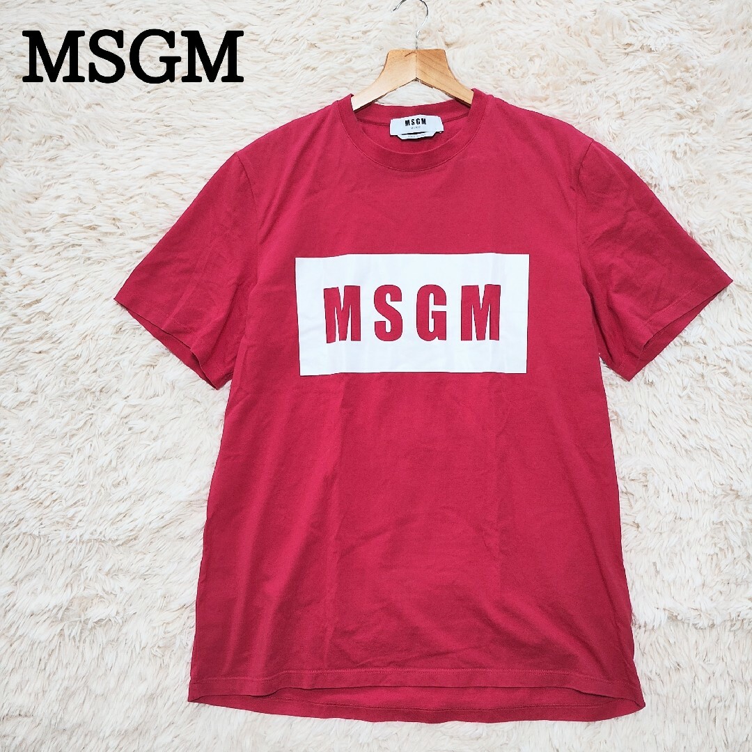 MSGM(エムエスジイエム)のMSGM　Tシャツ　半袖カットソー　ボックスロゴ　ショッピングピンク　M メンズのトップス(Tシャツ/カットソー(半袖/袖なし))の商品写真