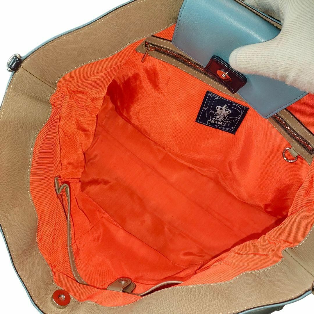 A.D.M.J.(エーディーエムジェイ)のA.D.M.J 2way トートバッグ A4可 レザー 水色 ブルー系 肩掛け レディースのバッグ(トートバッグ)の商品写真