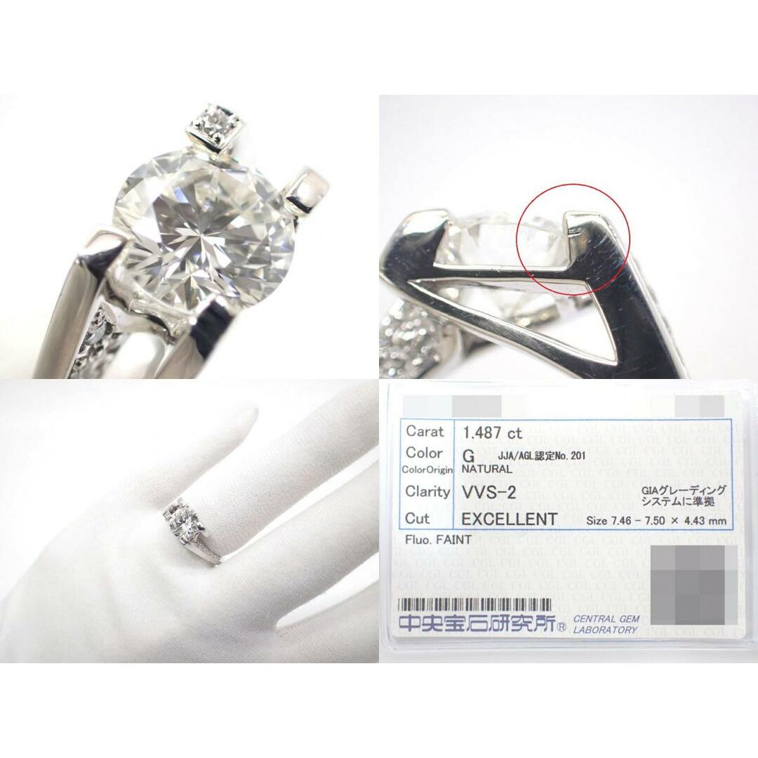 【新着】Pt900 ダイヤモンド 1.487ct（G.VVS-2.EX）メレダイヤ 0.17ct リング #11.5【池袋店】【中古】 レディースのアクセサリー(リング(指輪))の商品写真