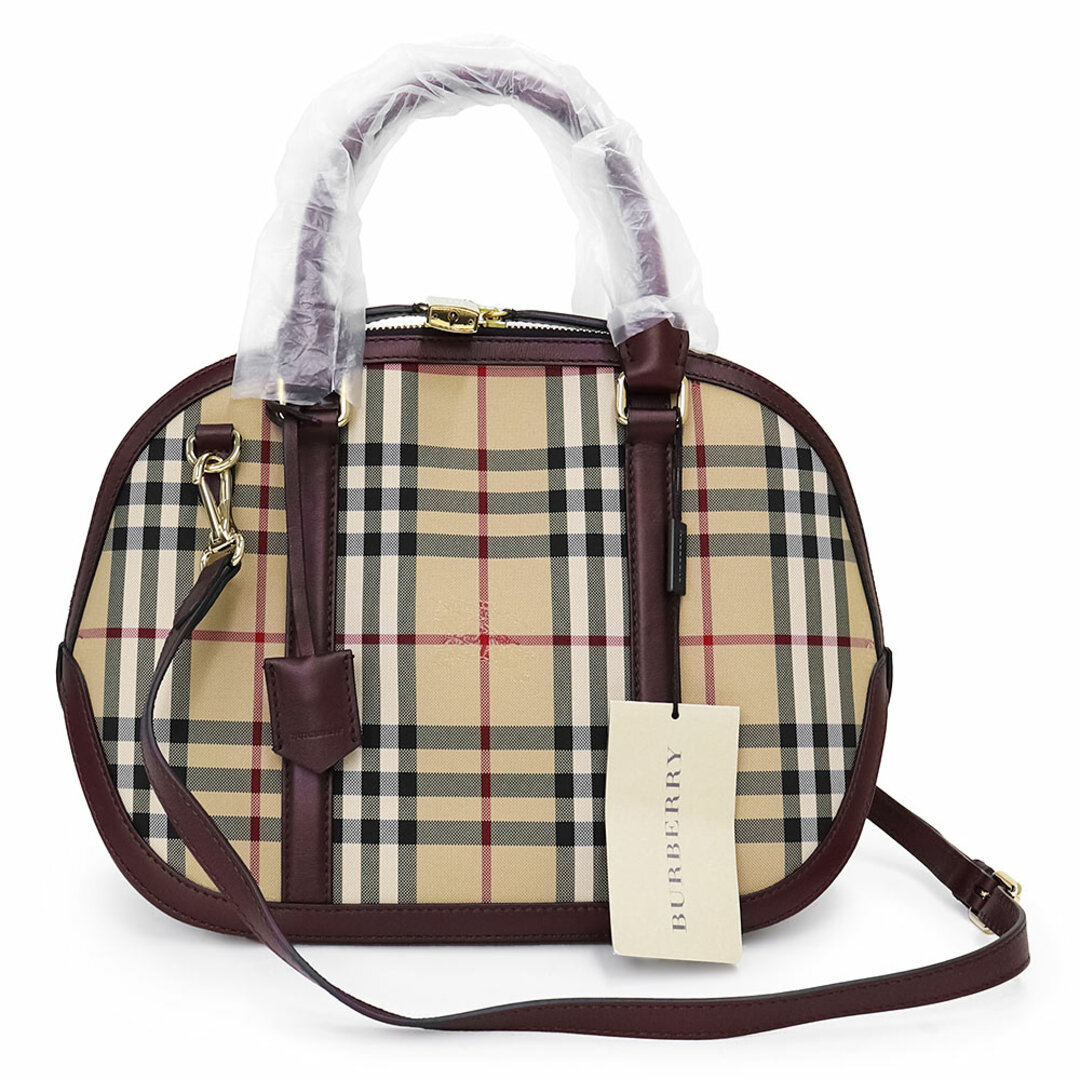 BURBERRY(バーバリー)のバーバリー スモール オーチャード イン ホースフェリーチェック 2way ショルダー ハンドバッグ グレインカーフレザー ポリエステル ブラウン ベージュ 茶 ゴールド金具 3994660 BURBERRY（新品・未使用品） レディースのバッグ(ハンドバッグ)の商品写真