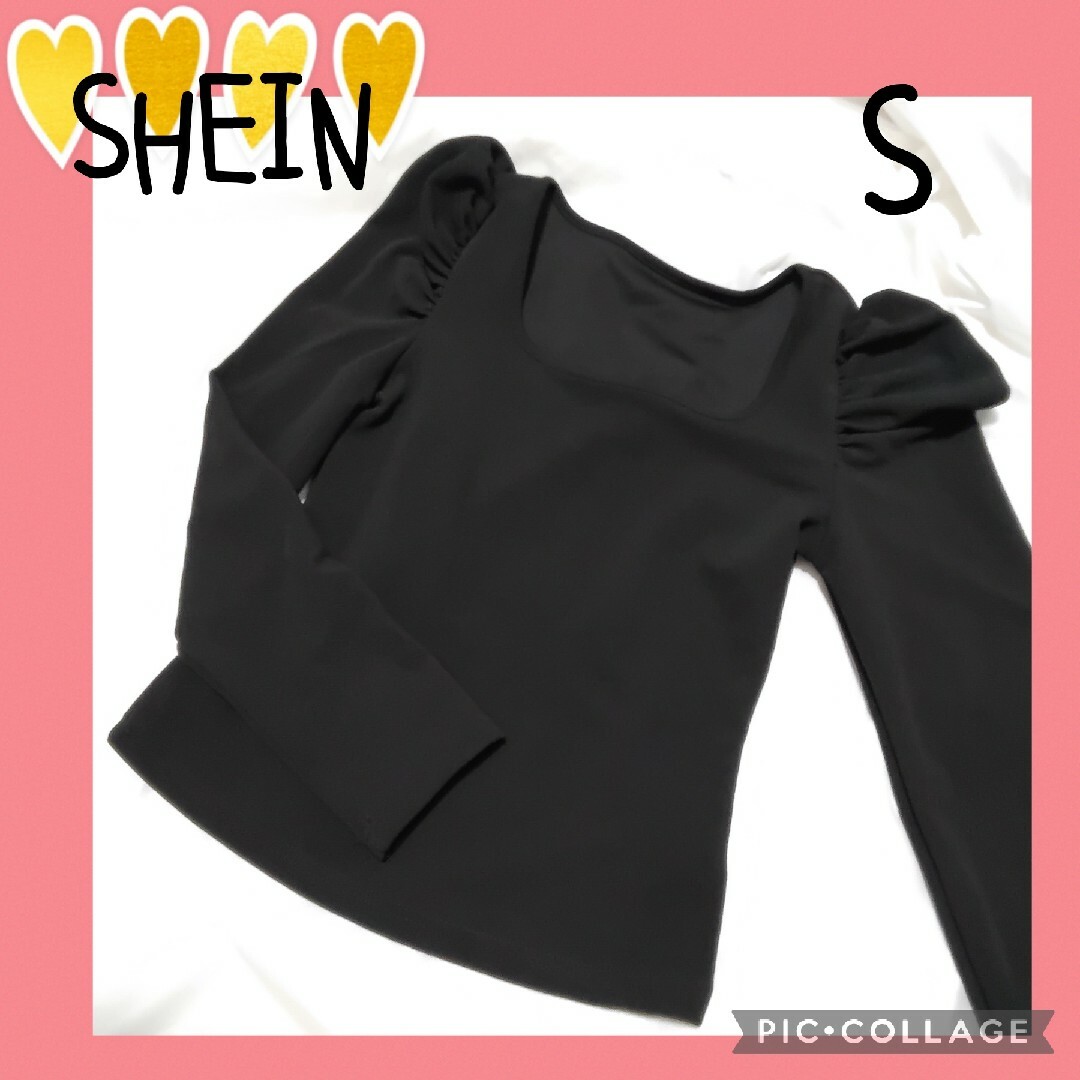 SHEIN(シーイン)の【SHEIN】シーイン　チュニック　長袖　黒　レディース　ワッフル生地　トップス レディースのトップス(シャツ/ブラウス(長袖/七分))の商品写真