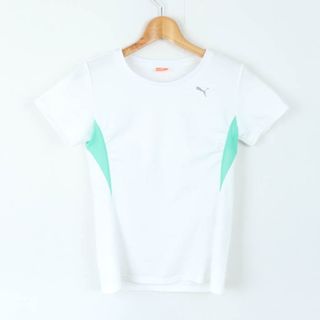 プーマ(PUMA)のプーマ 半袖Ｔシャツ トップス ワンポイントロゴ スポーツウエア レディース Sサイズ 白×緑 PUMA(Tシャツ(半袖/袖なし))