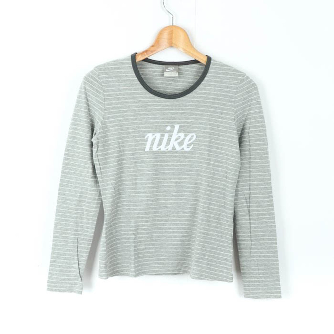 NIKE(ナイキ)のナイキ 長袖Ｔシャツ トップス ボーダー柄 スポーツウエア コットン レディース Mサイズ グレー NIKE レディースのトップス(Tシャツ(長袖/七分))の商品写真