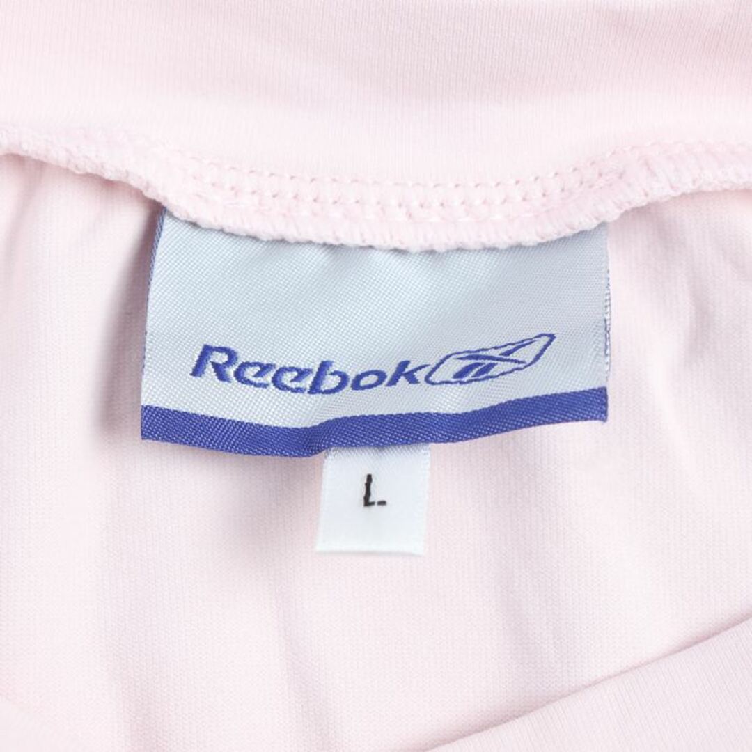 Reebok(リーボック)のリーボック 半袖Ｔシャツ トップス Vネック スポーツウエア プレイドライ レディース Lサイズ ピンク×白 Reebok レディースのトップス(Tシャツ(半袖/袖なし))の商品写真