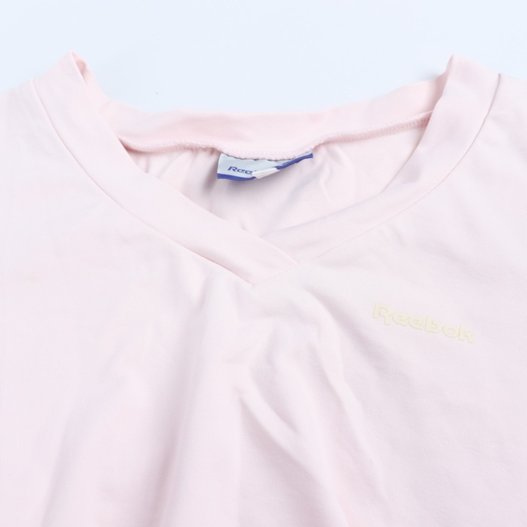 Reebok(リーボック)のリーボック 半袖Ｔシャツ トップス Vネック スポーツウエア プレイドライ レディース Lサイズ ピンク×白 Reebok レディースのトップス(Tシャツ(半袖/袖なし))の商品写真