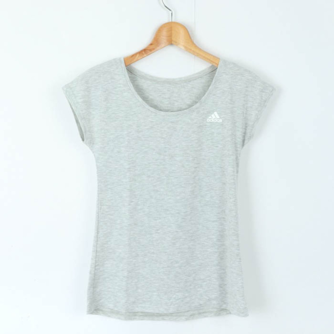 adidas(アディダス)のアディダス 半袖Ｔシャツ トップス ワンポイントロゴ 3ストライプス スポーツウエア レディース Mサイズ グレー adidas レディースのトップス(Tシャツ(半袖/袖なし))の商品写真