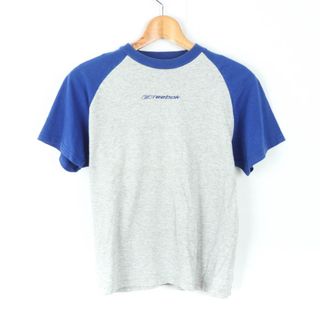 リーボック(Reebok)のリーボック 半袖Ｔシャツ トップス ラグラン袖 ロゴT スポーツウエア レディース Mサイズ グレー×青 Reebok(Tシャツ(半袖/袖なし))