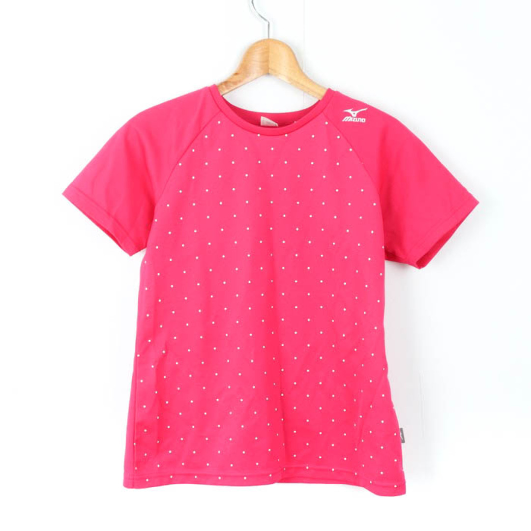 MIZUNO(ミズノ)のミズノ 半袖Ｔシャツ トップス ドット柄 ワンポイントロゴ スポーツウエア レディース Mサイズ ピンク×白 Mizuno レディースのトップス(Tシャツ(半袖/袖なし))の商品写真