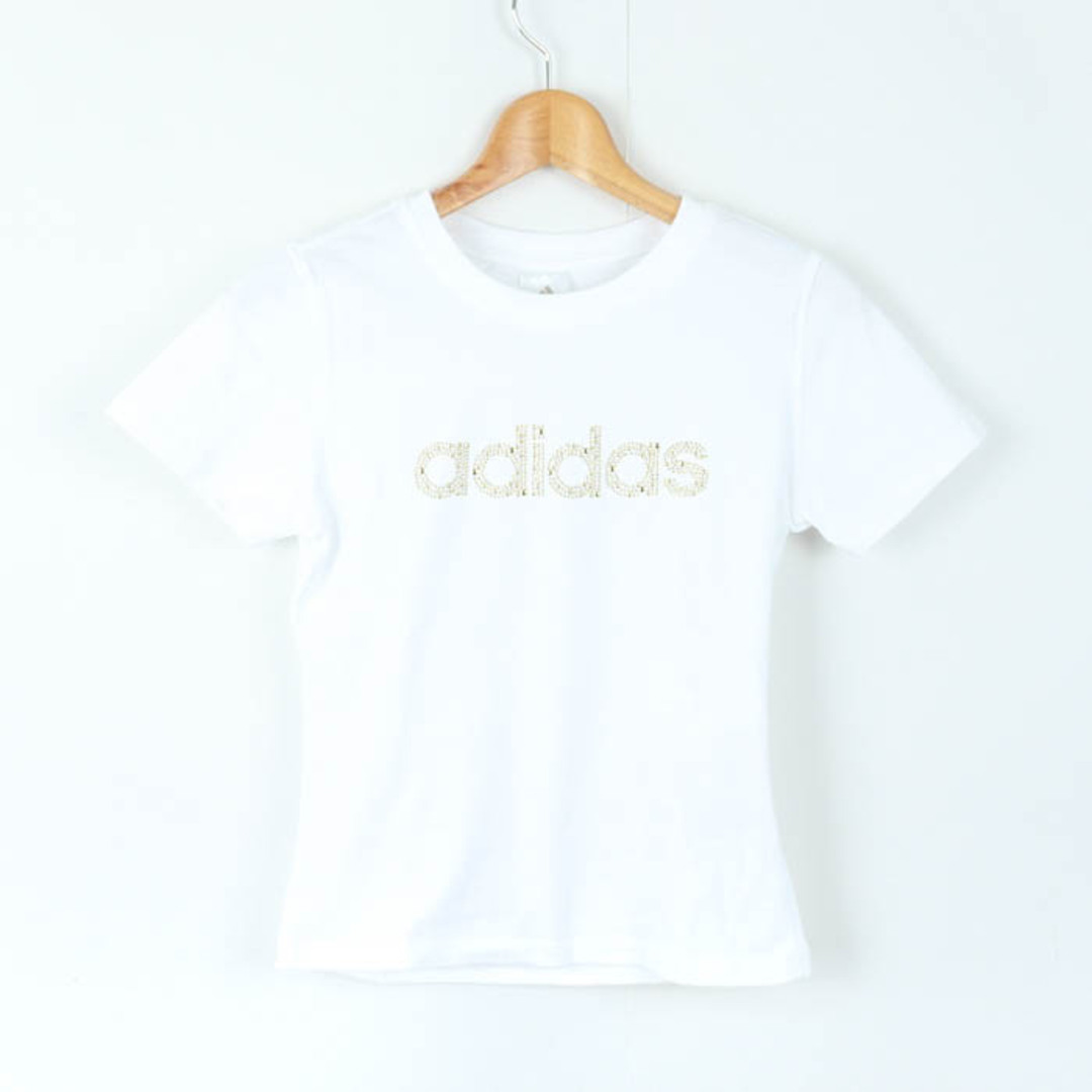 adidas(アディダス)のアディダス 半袖Ｔシャツ トップス ロゴT ストレッチ スポーツウエア レディース Mサイズ 白×金 adidas レディースのトップス(Tシャツ(半袖/袖なし))の商品写真