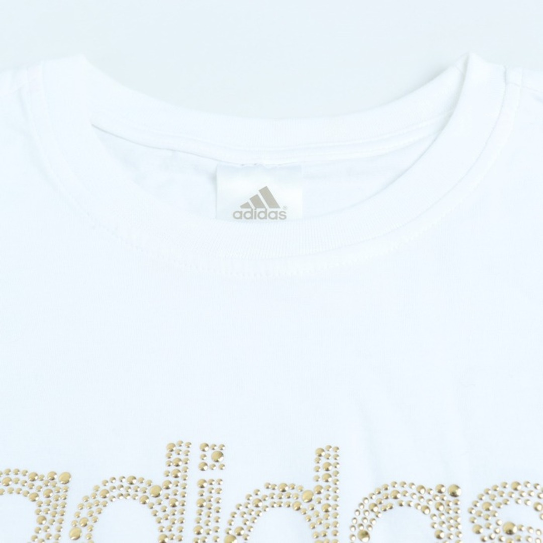 adidas(アディダス)のアディダス 半袖Ｔシャツ トップス ロゴT ストレッチ スポーツウエア レディース Mサイズ 白×金 adidas レディースのトップス(Tシャツ(半袖/袖なし))の商品写真