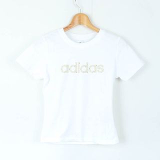 アディダス(adidas)のアディダス 半袖Ｔシャツ トップス ロゴT ストレッチ スポーツウエア レディース Mサイズ 白×金 adidas(Tシャツ(半袖/袖なし))