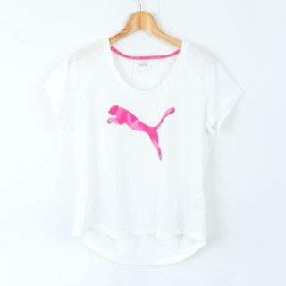 プーマ(PUMA)のプーマ 半袖Ｔシャツ トップス ビッグロゴT スポーツウエア レディース Lサイズ 白×ピンク PUMA(Tシャツ(半袖/袖なし))