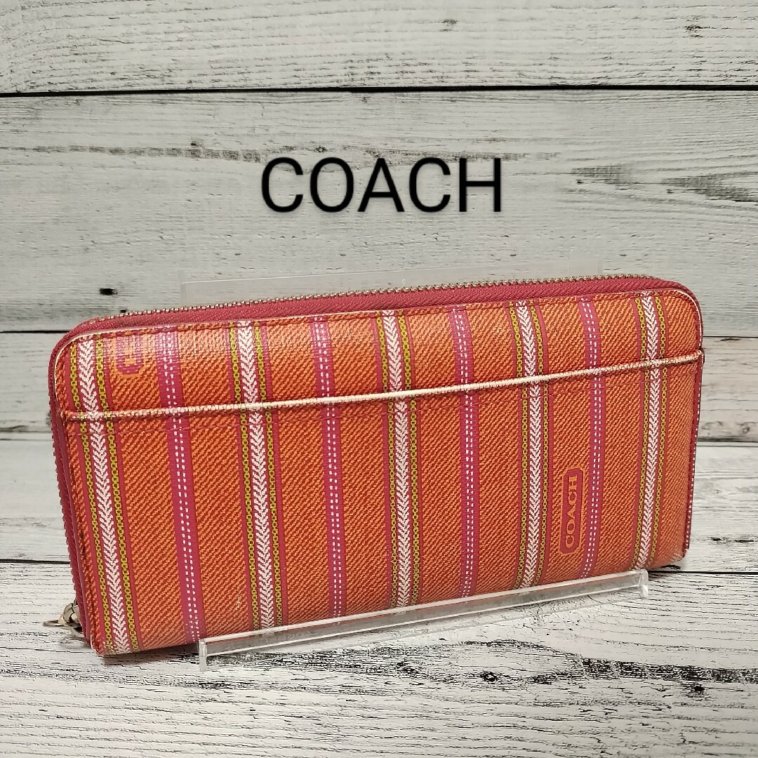 COACH(コーチ)のCOACH　コーチ　長財布　オレンジ　ストライプ レディースのファッション小物(財布)の商品写真