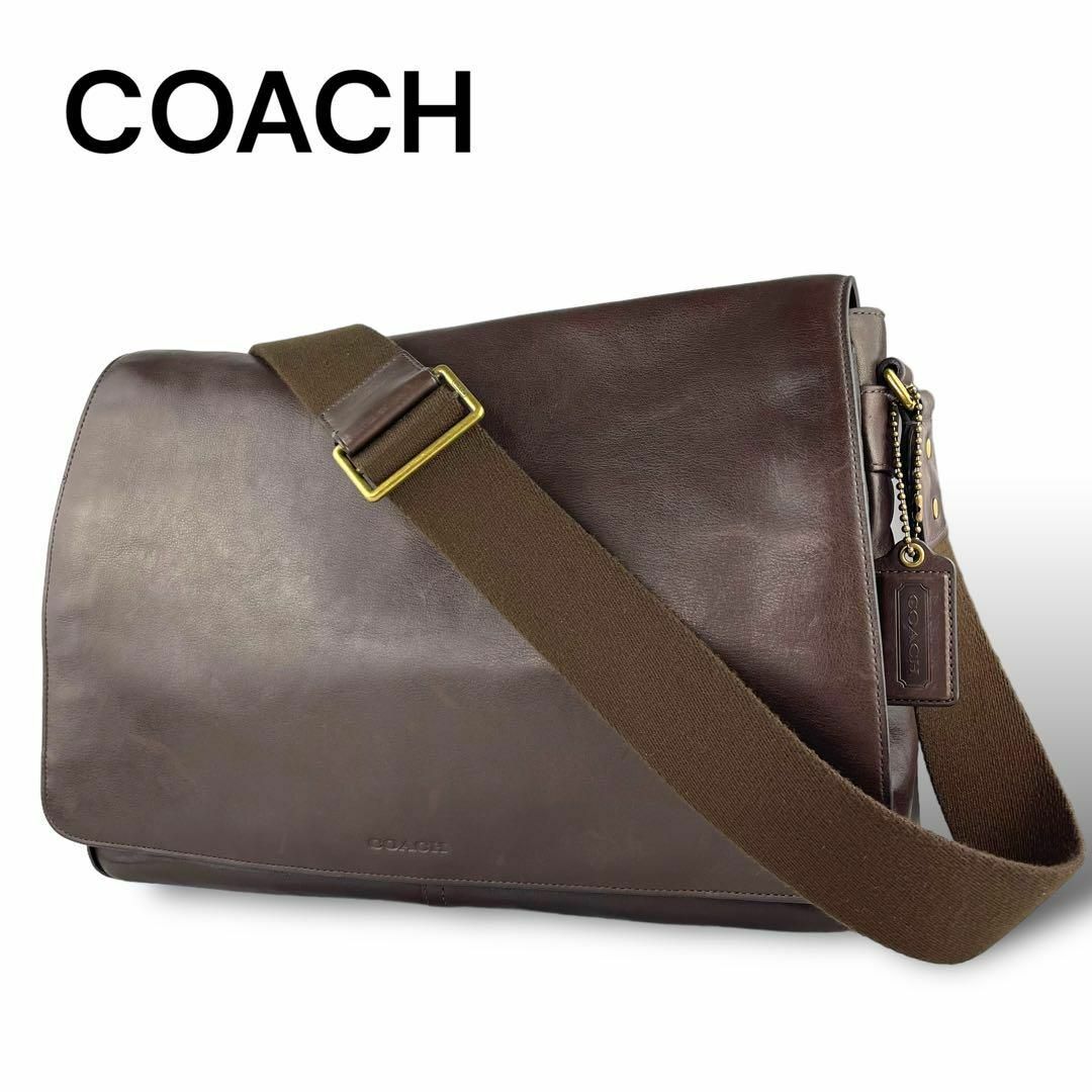 COACH(コーチ)のコーチ　メッセンジャーバッグ　ブラウン　レザー　A4可　A175 メンズのバッグ(ショルダーバッグ)の商品写真