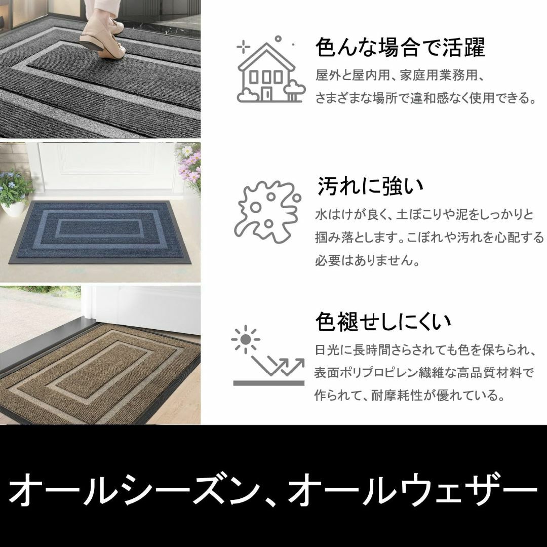 【色: 方形柄ブルー】Neskatu 玄関マット 屋外 泥落とし ドアマット 滑 インテリア/住まい/日用品のラグ/カーペット/マット(ラグ)の商品写真