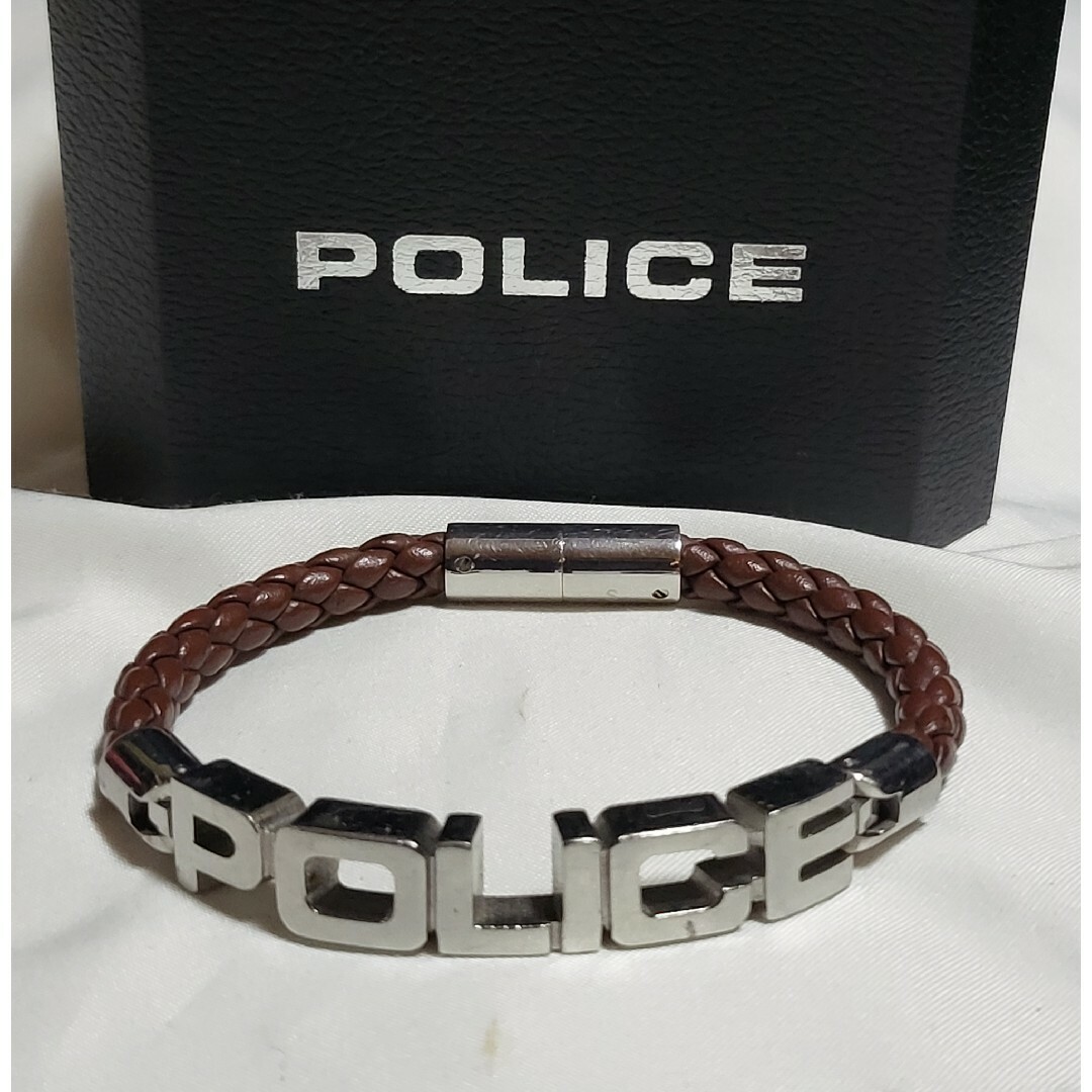 POLICE(ポリス)の◆POLICE ポリス◆ロゴ付き ブレスレット レザー×ステンレス メンズのアクセサリー(ブレスレット)の商品写真