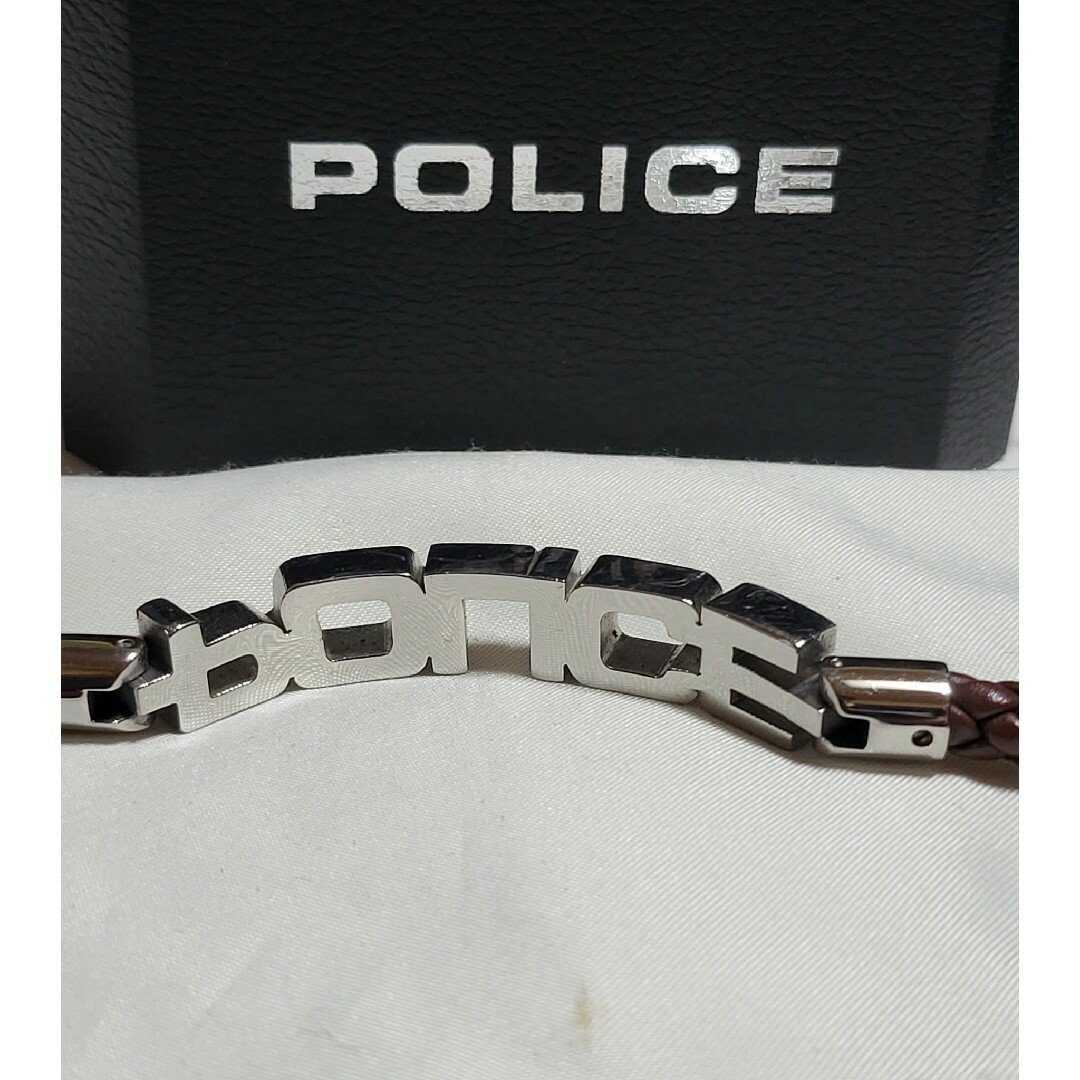 POLICE(ポリス)の◆POLICE ポリス◆ロゴ付き ブレスレット レザー×ステンレス メンズのアクセサリー(ブレスレット)の商品写真