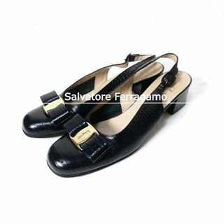 Salvatore Ferragamo - 良品 サルヴァトーレフェラガモ ヴァラ クロコ型押し スリングバック パンプス