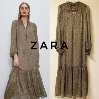 ZARA - ZARA ロングワンピース　花柄ワンピース　くるみボタン