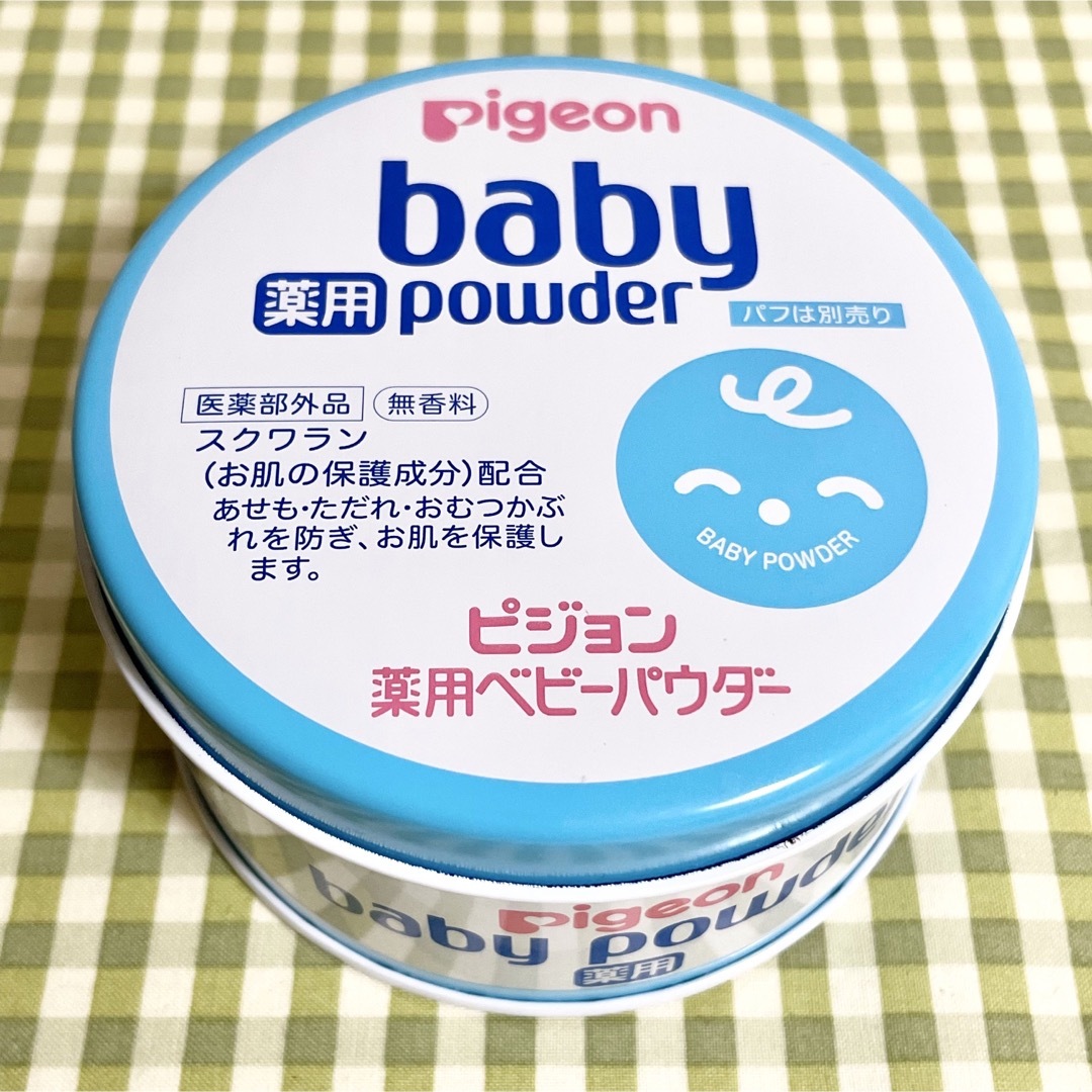 Pigeon(ピジョン)のピジョン 薬用ベビーパウダー ブルー缶 150g 無香料 残量半分以上 キッズ/ベビー/マタニティの洗浄/衛生用品(その他)の商品写真