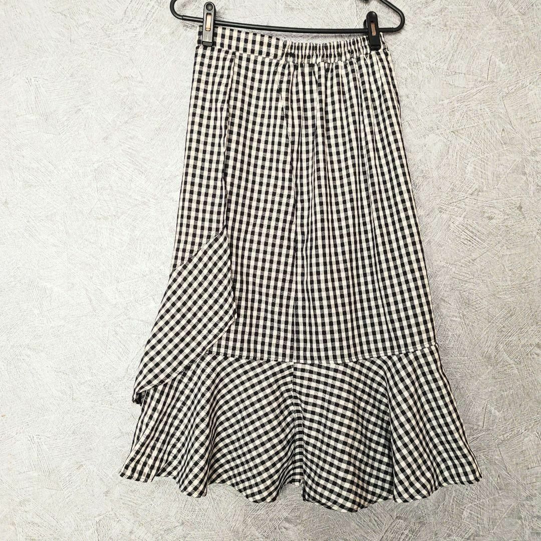 ミウィビレット【L】ギンガムチェックフリルマーメイドスカート　ロング　黒白 レディースのスカート(その他)の商品写真