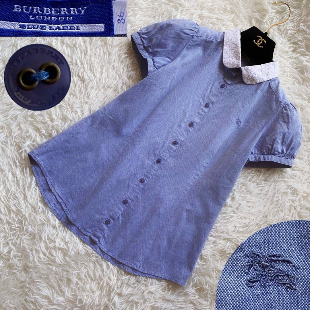 BURBERRY BLUE LABEL(バーバリーブルーレーベル)の7　バーバリーブルーレーベル　ホースロゴ　花柄刺繍襟　ノバチェック　ブラウス レディースのトップス(シャツ/ブラウス(半袖/袖なし))の商品写真