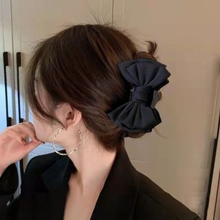 【新品】大きめ バンスクリップ ヘアクリップ 高見え リボン 黒 パーティー　(バレッタ/ヘアクリップ)