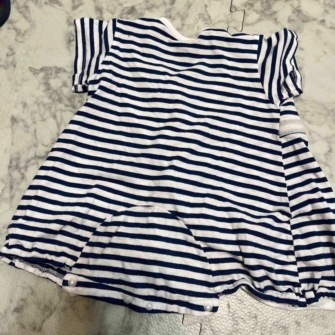 60-70cm 綿100% ボーダー柄　半袖　くじらのワッペン付きロンパース キッズ/ベビー/マタニティのベビー服(~85cm)(ロンパース)の商品写真