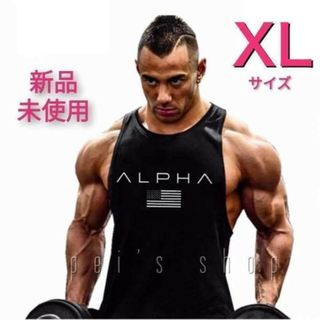 大特価！タンクトップメンズジム筋トレフィットネススポーツウェア　黒ブラックXL(タンクトップ)