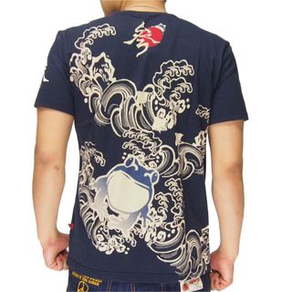 参丸一　サンマルイチ　大波蛙　カエル　和柄Tシャツ　半袖　荒波　ネイビー(Tシャツ/カットソー(半袖/袖なし))