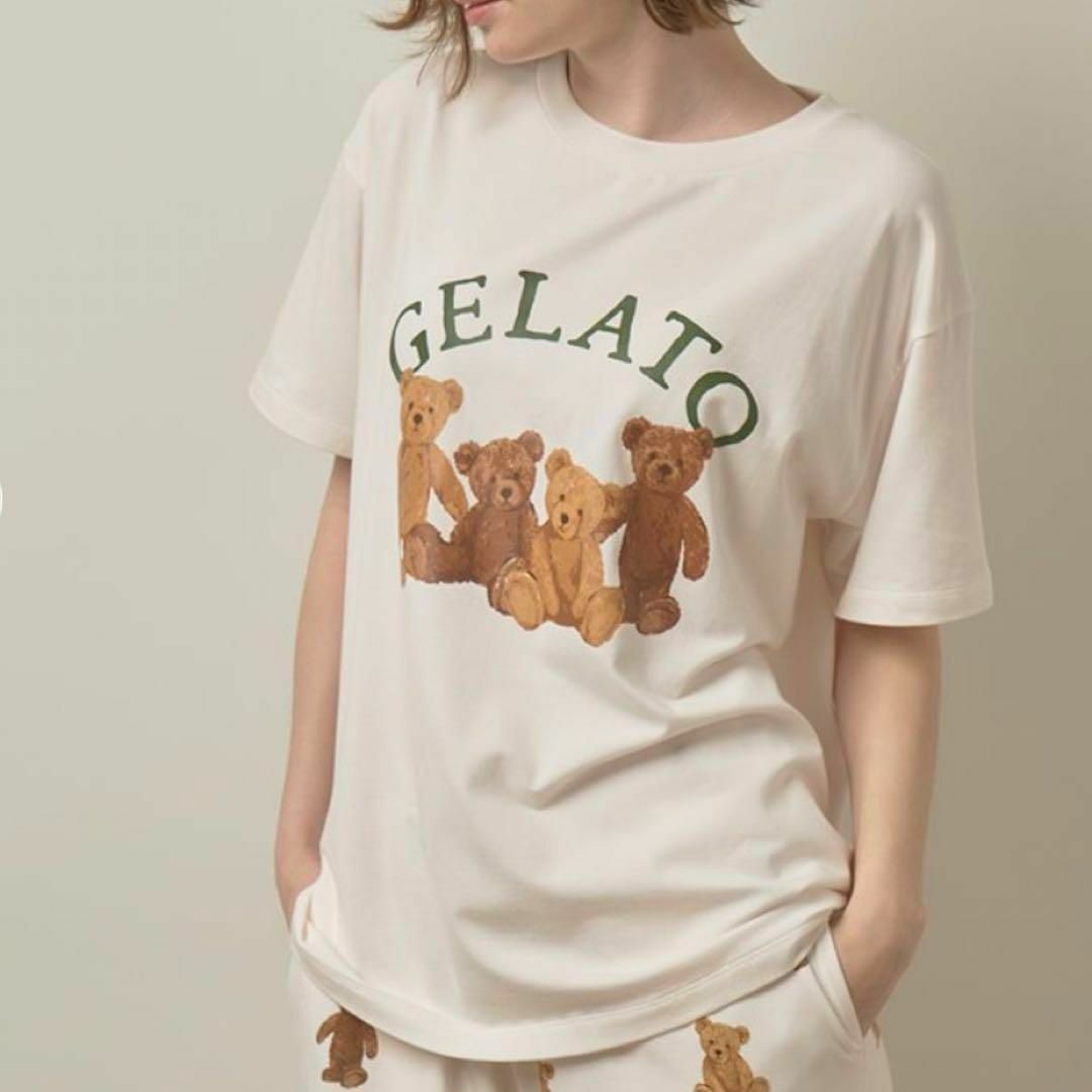 gelato pique(ジェラートピケ)の新品✨ジェラートピケ ベア ワンポイント Tシャツ くま 半袖 オフホワイト レディースのトップス(Tシャツ(半袖/袖なし))の商品写真