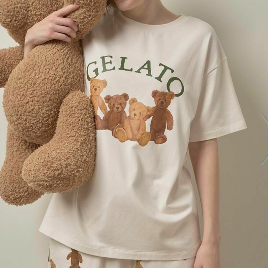 gelato pique(ジェラートピケ)の新品✨ジェラートピケ ベア ワンポイント Tシャツ くま 半袖 オフホワイト レディースのトップス(Tシャツ(半袖/袖なし))の商品写真