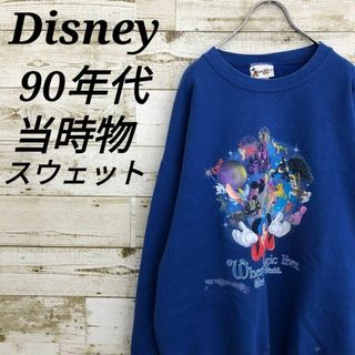 【k6630】USA古着ディズニーミッキー90s当時物スウェット長袖トレーナー青