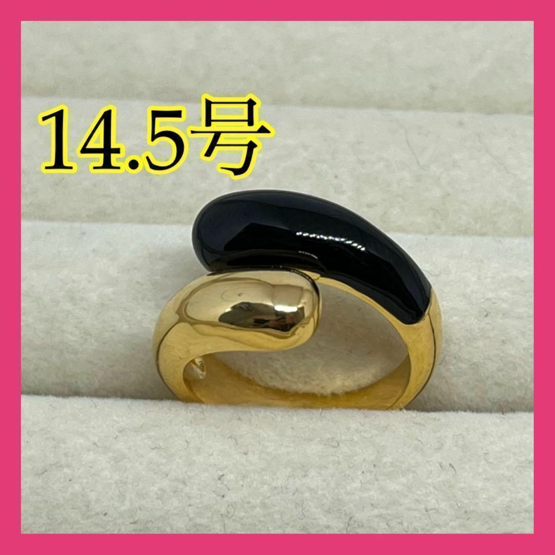 072b4ブラックリング　ゴールド　指輪　韓国アクセサリー　石プチプラ レディースのアクセサリー(リング(指輪))の商品写真