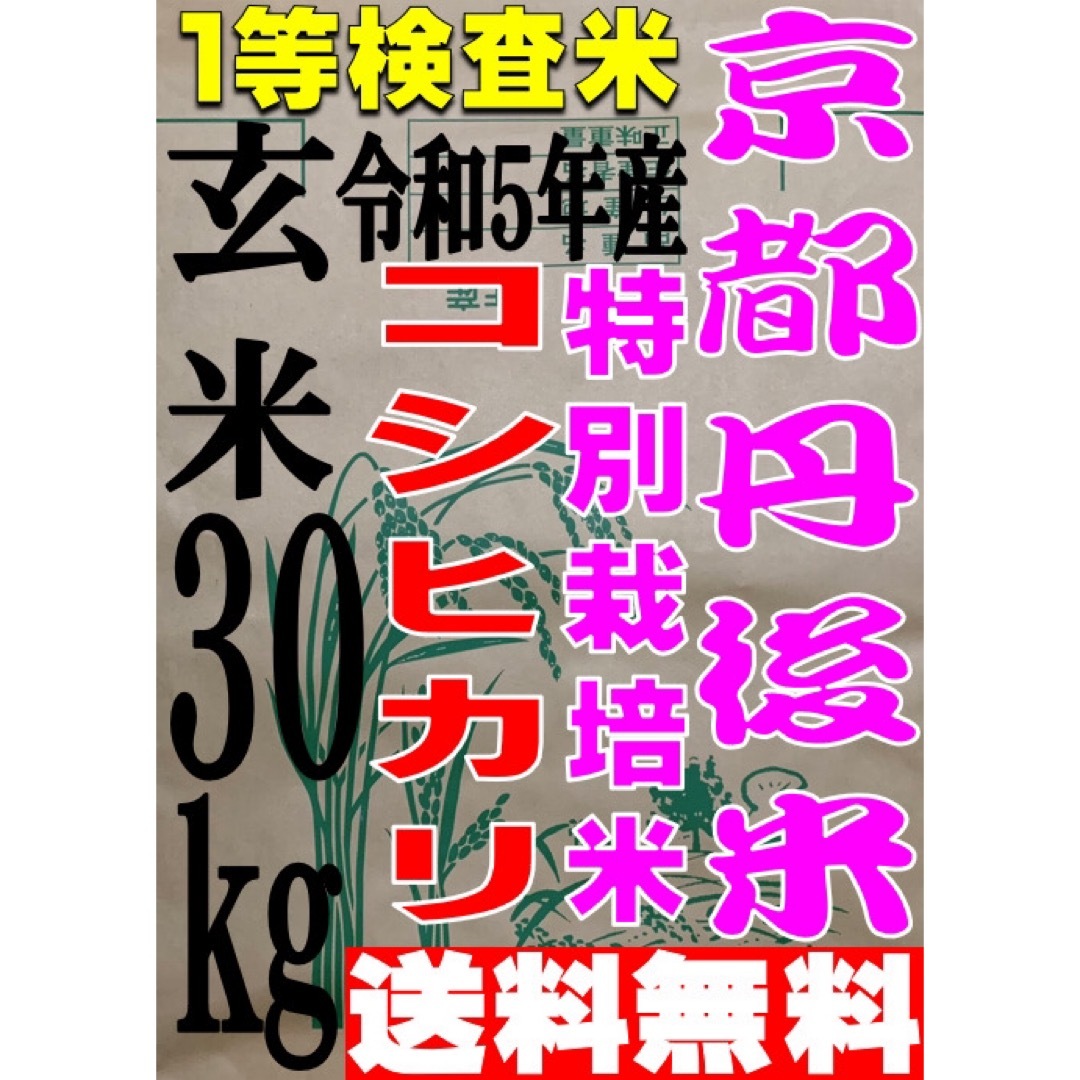 【送料無料 一等検査 玄米】令和5年産 京都 丹後 米 コシヒカリ 30kg 食品/飲料/酒の食品(米/穀物)の商品写真