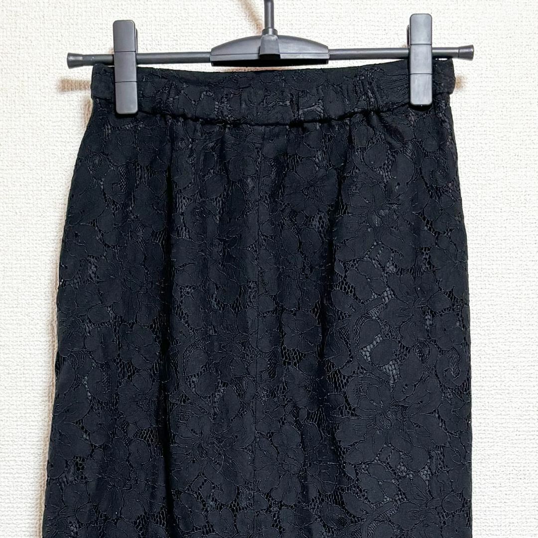 Ungrid(アングリッド)のUngrid アングリッド　ロング　スカート　レース　ブラック　黒　セミフレア レディースのスカート(ロングスカート)の商品写真