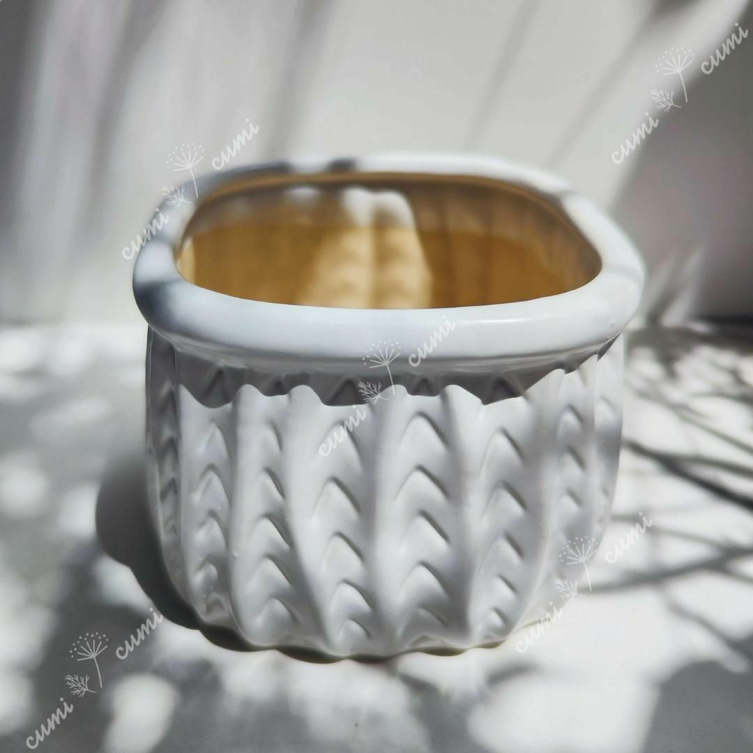 【2個セット】韓国 シンプル 白色＆緑色 植木鉢  陶器鉢 多肉 植物 鉢植え ハンドメイドのフラワー/ガーデン(プランター)の商品写真