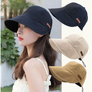 レディース 帽子 UVカット日焼け防止 小顔効果 つば広 紫外線対策 ブラック(ハット)