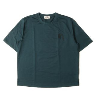 エルメス(Hermes)の新品 HERMES エルメス Tシャツ サイズ:L 21AW ワンポイント ホース レザー ワッペン 刺繍 クルーネック 半袖Tシャツ コットン ライトウェイト ジャージー 裏毛 セージグリーン イタリア製 トップス カットソー【メンズ】(Tシャツ/カットソー(半袖/袖なし))