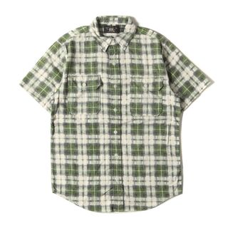 美品 RRL ダブルアールエル シャツ サイズ:S 19SS プリントチェック フランネル 半袖シャツ グリーン オフホワイト トップス カジュアルシャツ【メンズ】【中古】