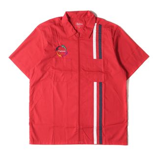 シュプリーム(Supreme)の新品 Supreme シュプリーム シャツ サイズ:M 19SS ラインデザイン フルジップ ワーク 半袖シャツ Zip Up S/S Work Shirt レッド トップス カジュアルシャツ【メンズ】(シャツ)