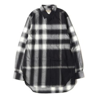 BURBERRY - 新品同様 BURBERRY バーバリー シャツ サイズ:L アシンメトリー チェック ソフト フランネル 長袖シャツ ブラック ホワイト 黒白 トップス カジュアルシャツ【メンズ】【中古】