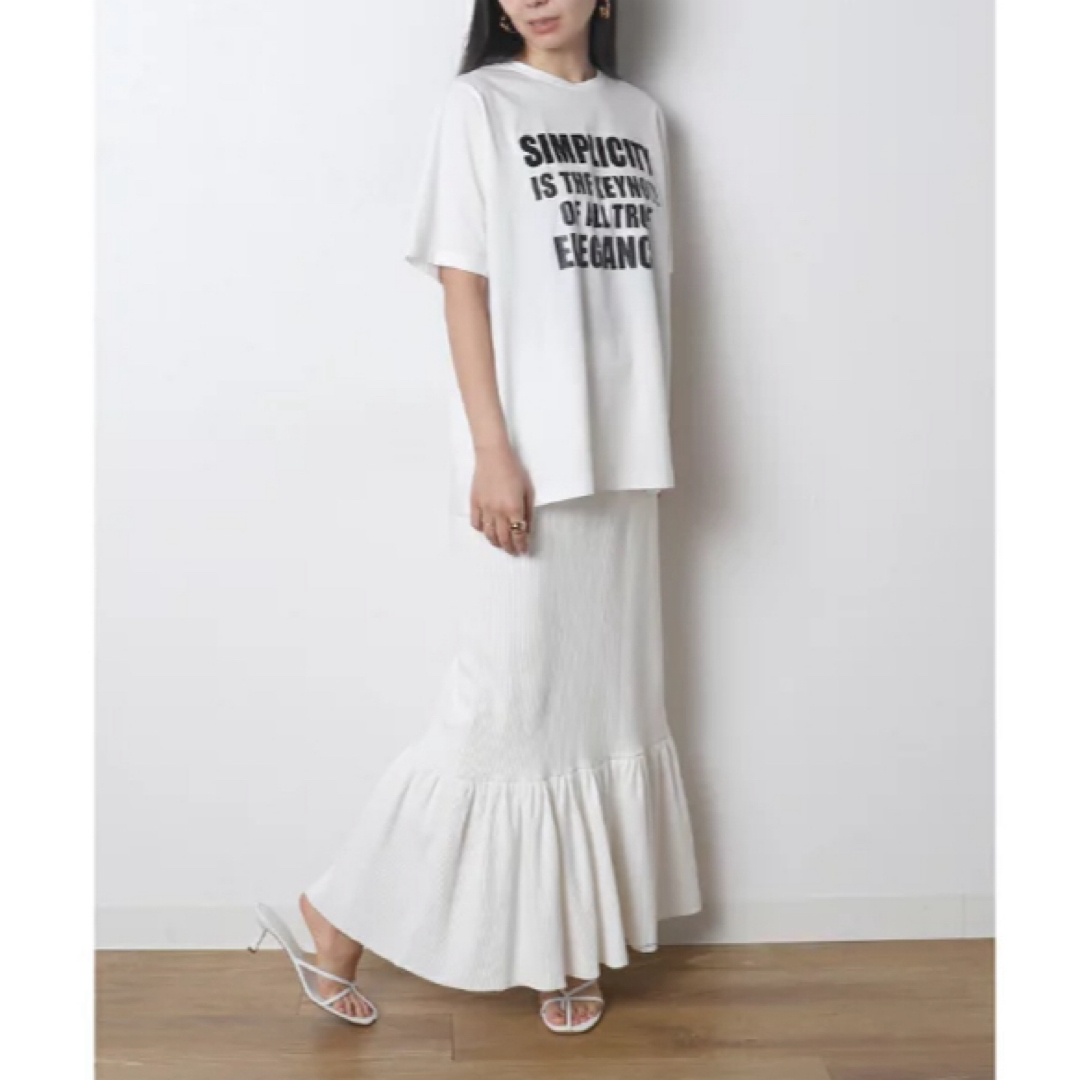 meri ミーリー サーマルカットソーマーメイドスカート　ホワイト レディースのスカート(ロングスカート)の商品写真